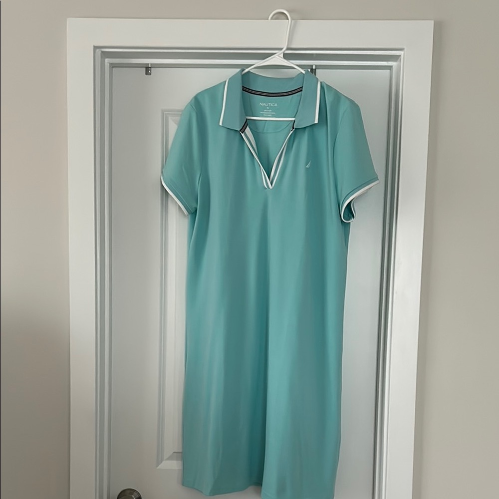 Nautica Aqua Polo Dress with White Trim